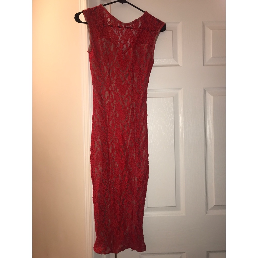 Red dress with nude lining